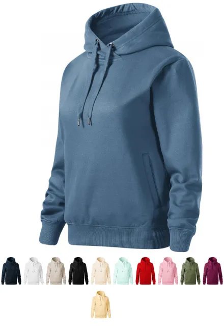 Udoben ženski pulover s kapuco, denim