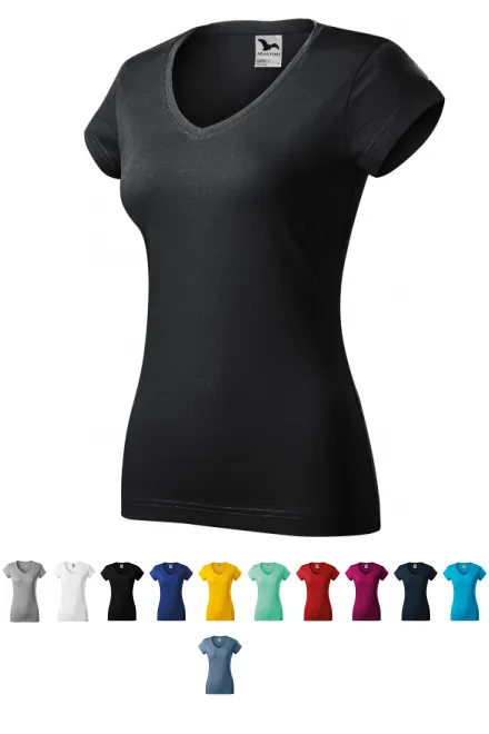 Ženska majica slim fit z izrezom V, ebony siva