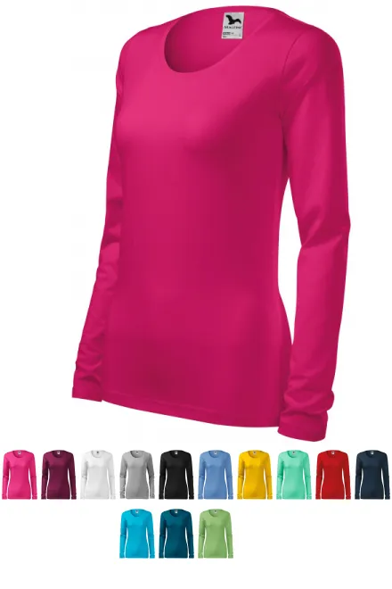 Ženska prilegajoča majica z dolgimi rokavi, malina