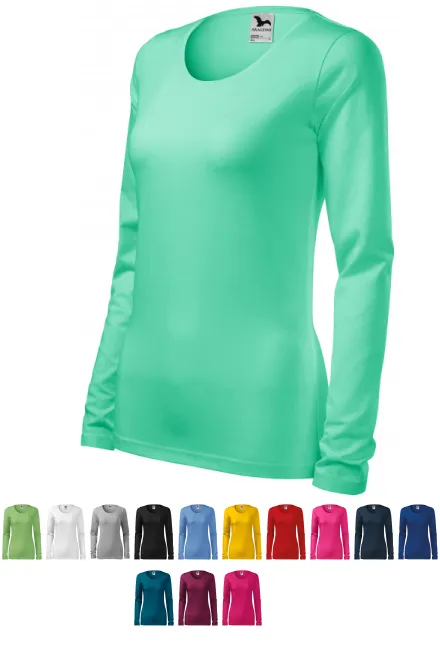 Ženska prilegajoča majica z dolgimi rokavi, mint