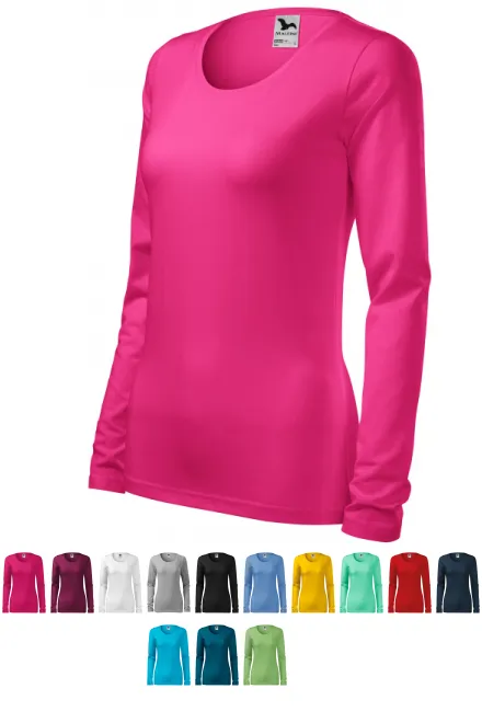 Ženska prilegajoča majica z dolgimi rokavi, vijolična