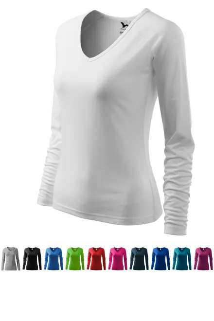 Ženska prilegajoča majica z izrezom V, bela