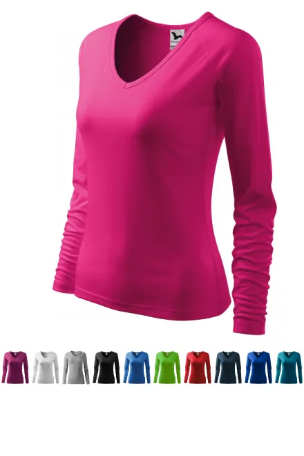 Ženska prilegajoča majica z izrezom V, malina