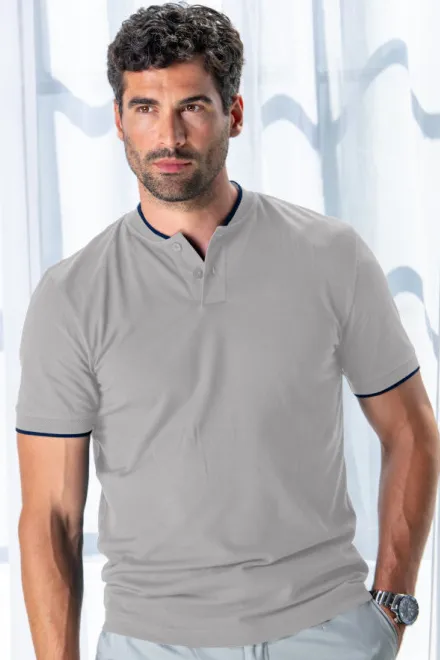 Moška polo majica z bomber ovratnikom, srebrno siva