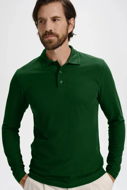 Moška polo majica z dolgimi rokavi, steklenica zelena