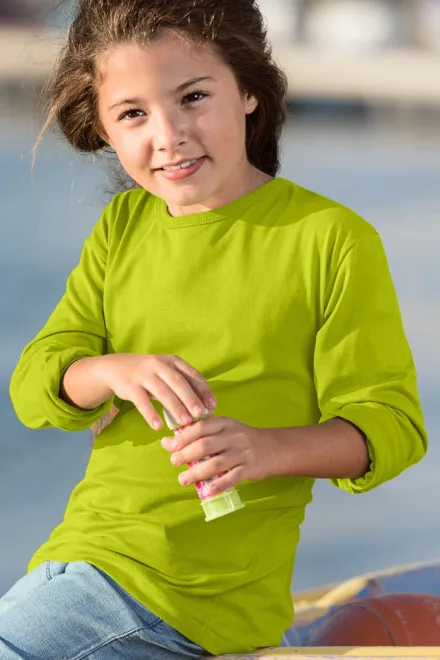 Otroška majica z dolgimi rokavi, apno zelena