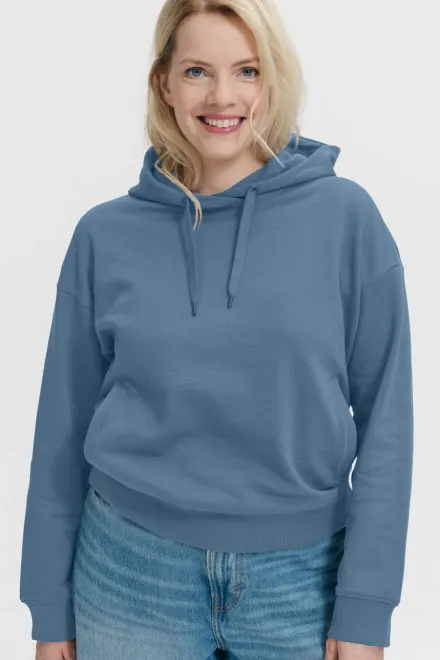 Udoben ženski pulover s kapuco, denim