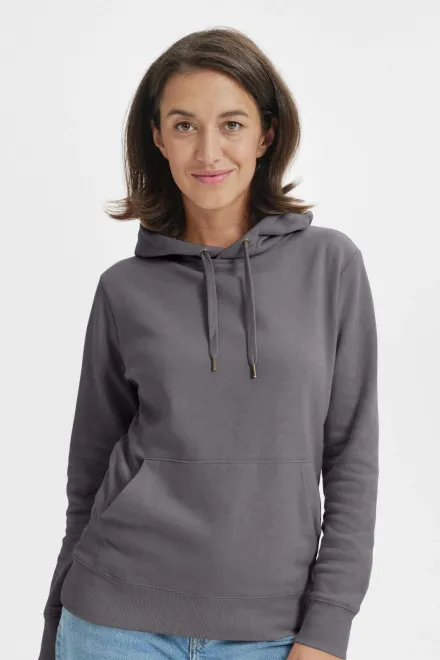 Ženska jopica s kapuco brez zadrge, jekleno siva