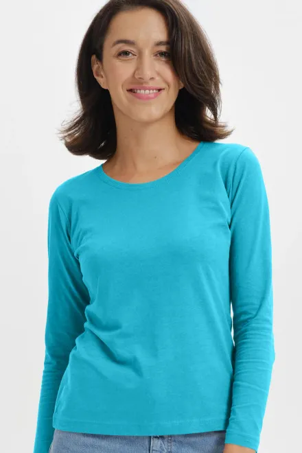 Ženska majica z dolgimi rokavi, turkizno