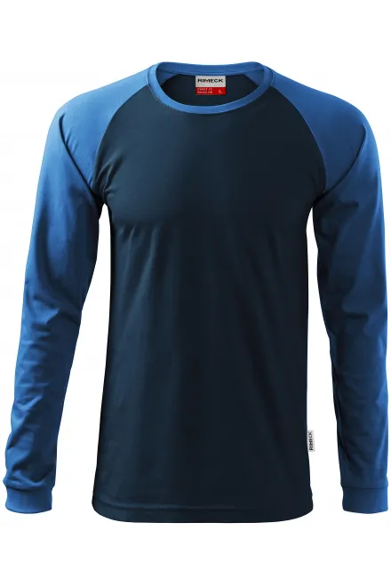 Moška kontrastna majica z dolgimi rokavi - temno modra, XL