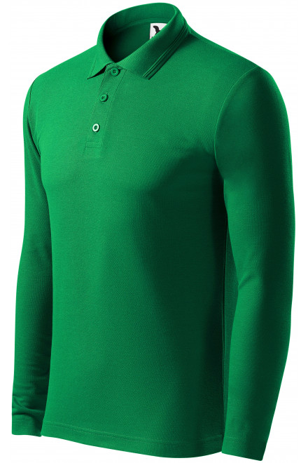 Moška polo majica z dolgimi rokavi, travnato zelena