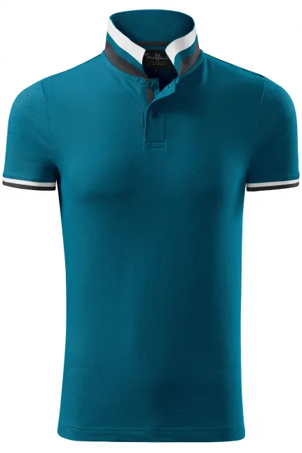 Moška polo majica z ovratnikom navzgor - petrol blue, XL