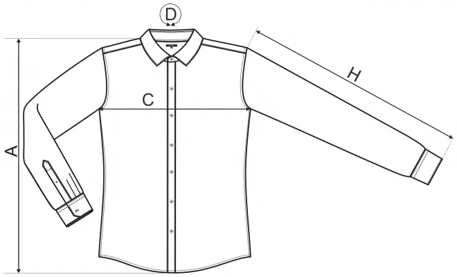 Moška majica z dolgimi rokavi Slim fit - tabela dimenzij