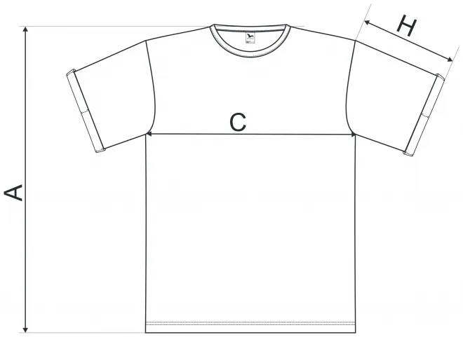 Moška majica z zavihanimi rokavi - tabela dimenzij
