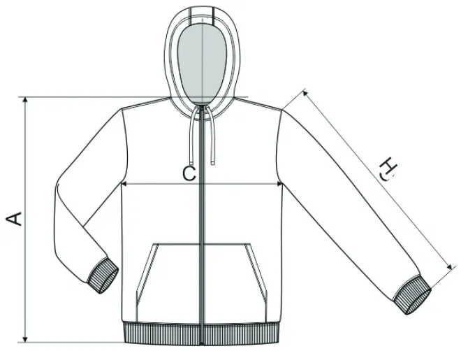 Moška maskirna jopica - tabela dimenzij