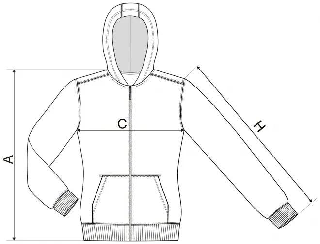 Otroška majica s kapuco - tabela dimenzij