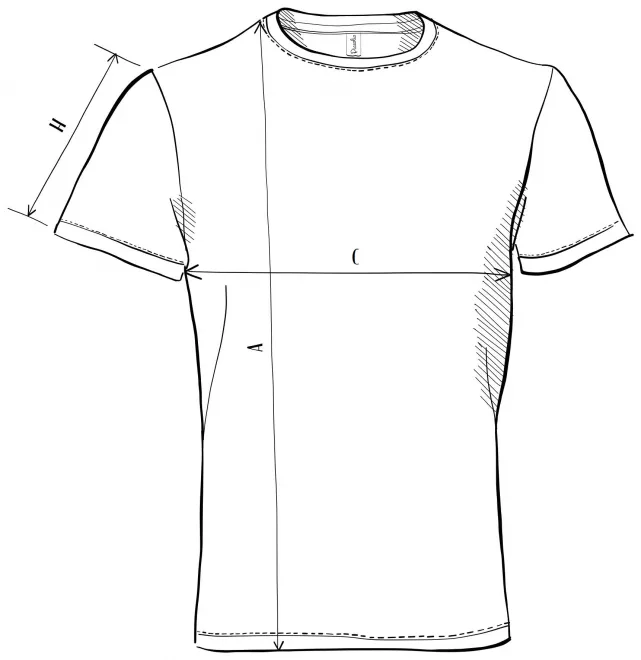 Unisex športna majica - tabela dimenzij