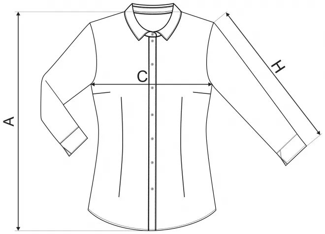 Ženska bombažna bluza z dolgimi rokavi - tabela dimenzij