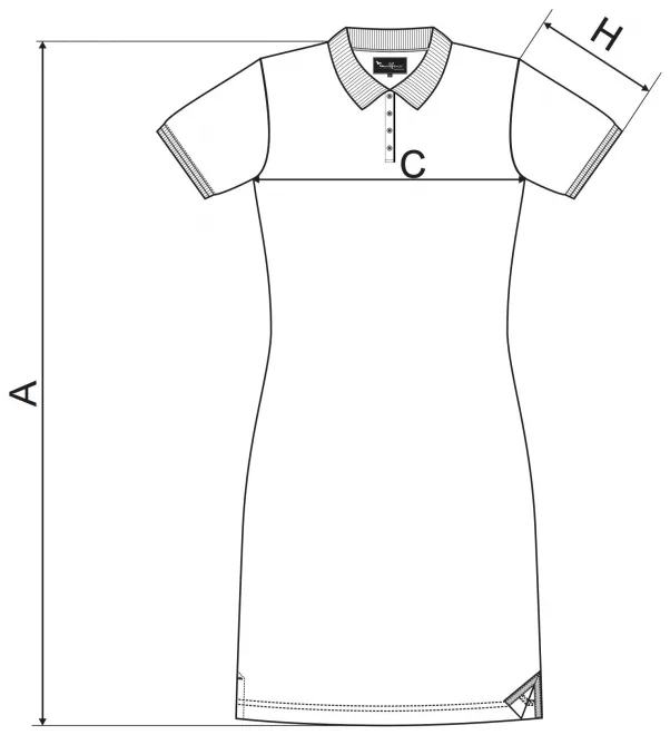 Ženska obleka z ovratnikom navzgor - tabela dimenzij