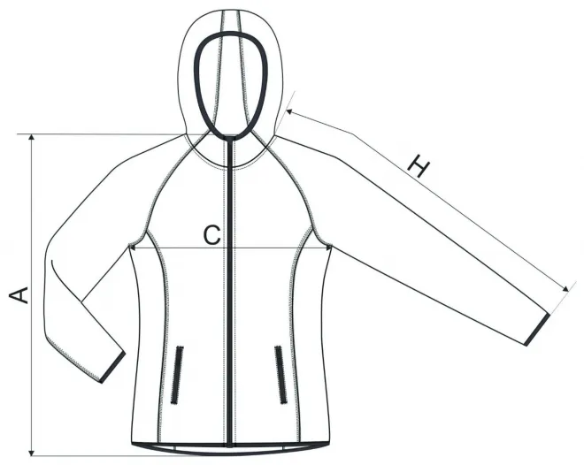 Ženska športna jopica - tabela dimenzij