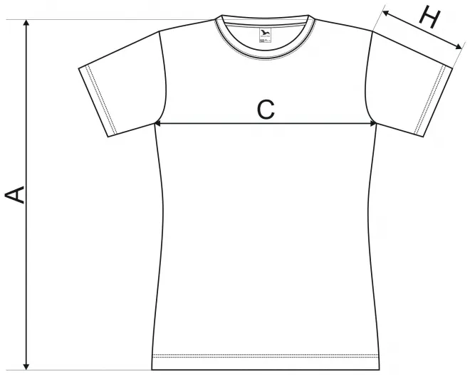 Ženska športna majica - tabela dimenzij