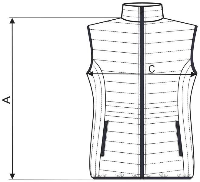 Ženski prešite telovnik - tabela dimenzij