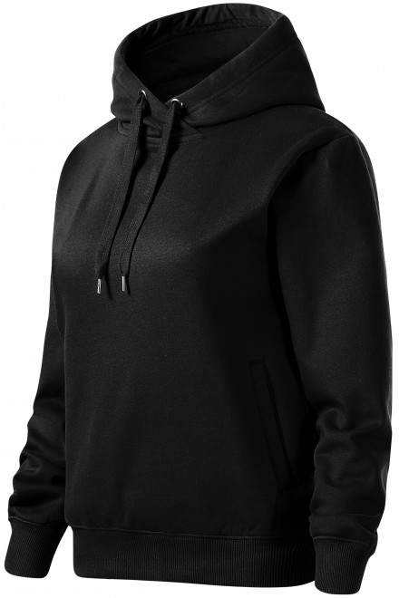 Udoben ženski pulover s kapuco, črna