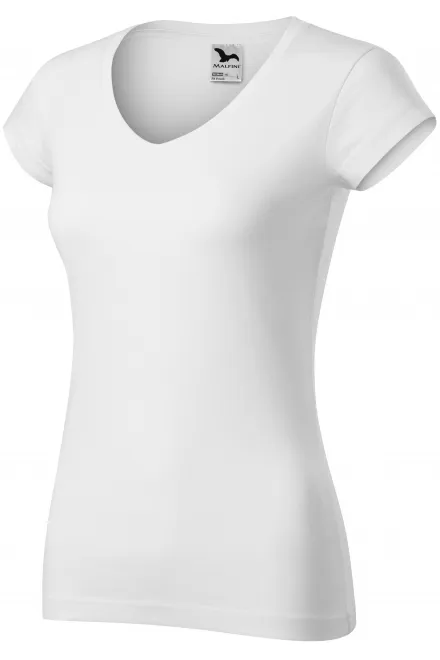 Ženska majica slim fit z izrezom V, bela