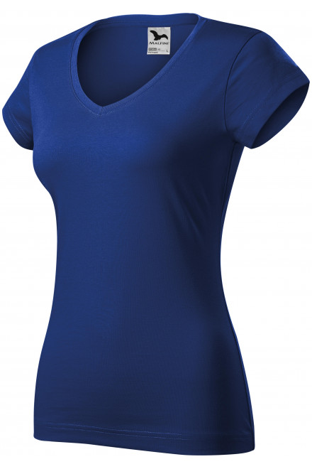 Ženska majica slim fit z izrezom V, kraljevsko modra