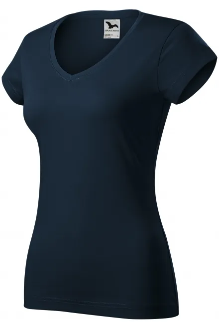 Ženska majica slim fit z izrezom V, temno modra