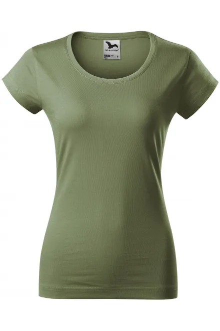 Ženska majica slim fit z okroglim izrezom - khaki, XS