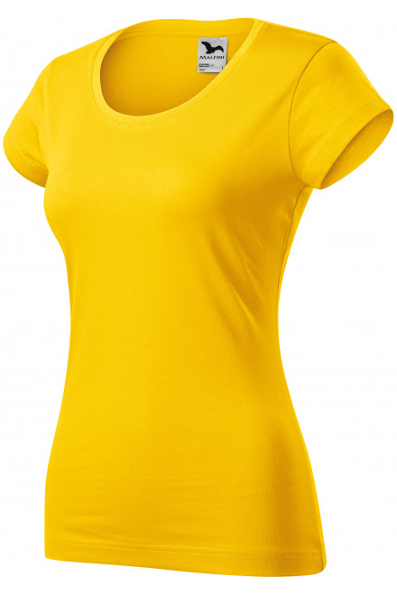 Ženska majica slim fit z okroglim izrezom, rumena