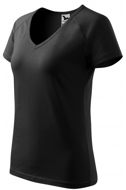 Ženska majica slim fit z rokavom iz reglana, črna