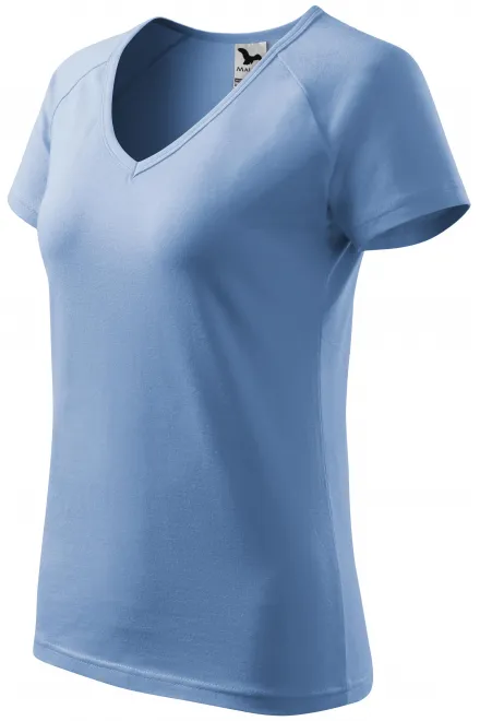 Ženska majica slim fit z rokavom iz reglana, modro nebo