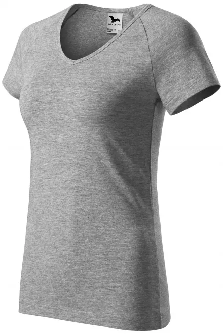 Ženska majica slim fit z rokavom iz reglana, temno siv marmor