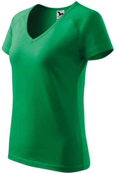 Ženska majica slim fit z rokavom iz reglana, travnato zelena