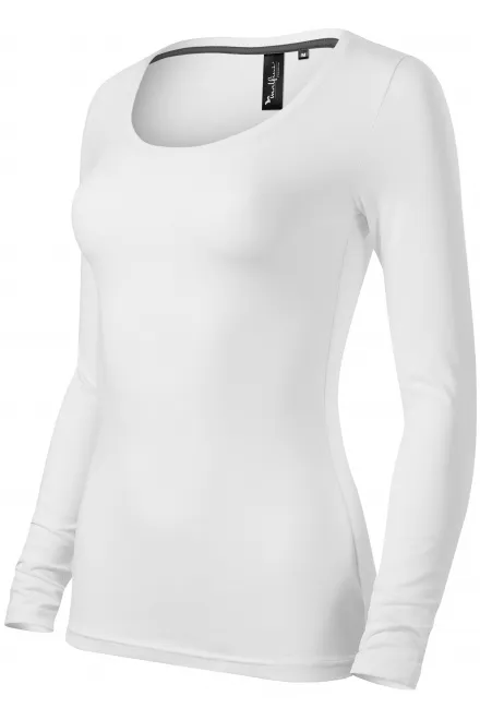 Ženska majica z dolgimi rokavi in globljim izrezom, bela