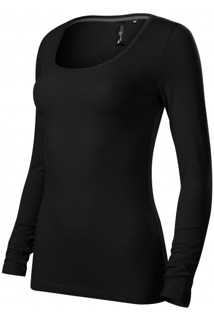 Ženska majica z dolgimi rokavi in globljim izrezom, črna