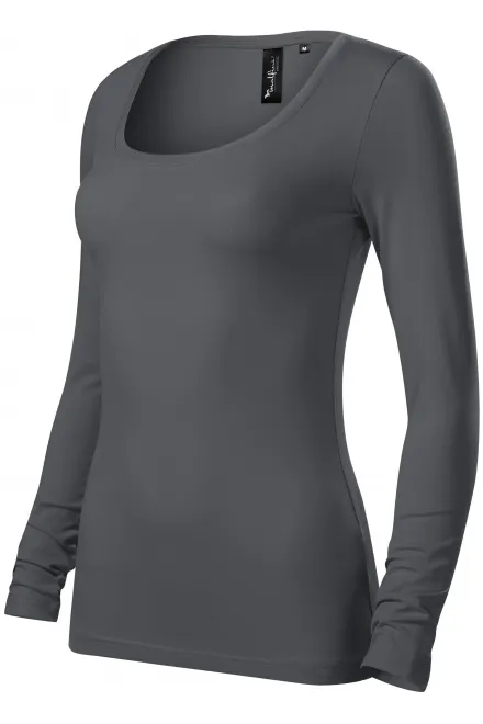 Ženska majica z dolgimi rokavi in globljim izrezom, svetlo siva