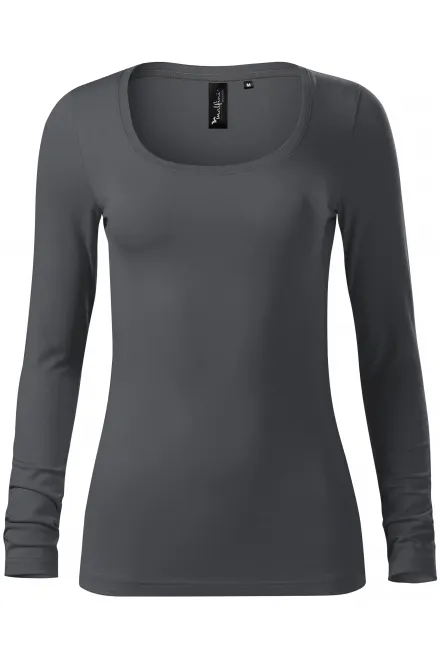 Ženska majica z dolgimi rokavi in globljim izrezom - svetlo siva, S