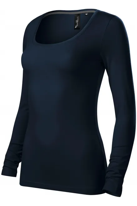 Ženska majica z dolgimi rokavi in globljim izrezom, temno modra