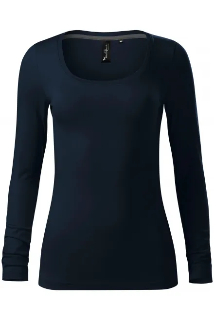 Ženska majica z dolgimi rokavi in globljim izrezom - temno modra, S