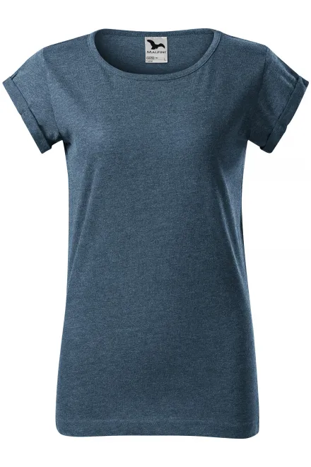 Ženska majica z zavihanimi rokavi - temen denim marmor, XS