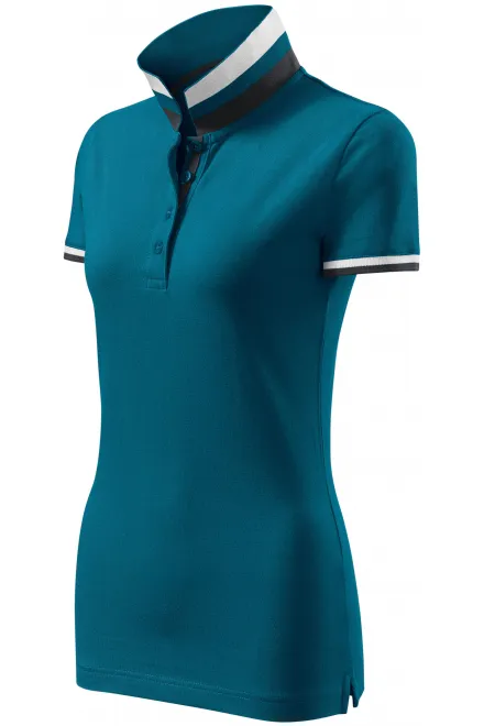 Ženska polo majica z ovratnikom navzgor, petrol blue