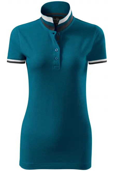 Ženska polo majica z ovratnikom navzgor - petrol blue, XL