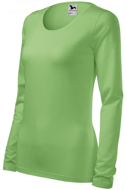 Ženska prilegajoča majica z dolgimi rokavi, grahova zelena