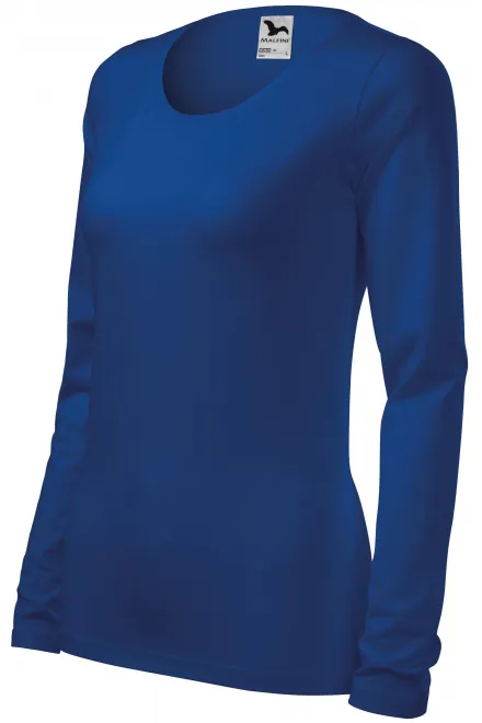 Ženska prilegajoča majica z dolgimi rokavi, kraljevsko modra