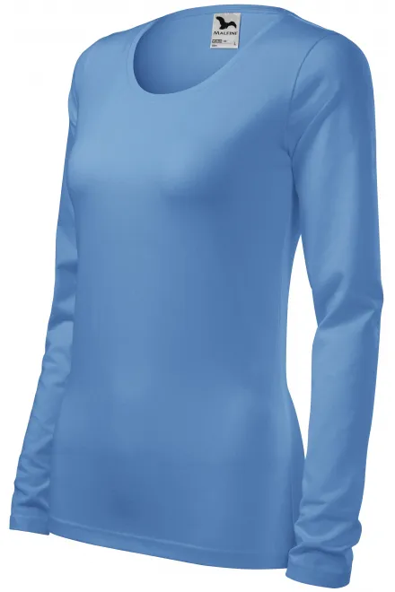 Ženska prilegajoča majica z dolgimi rokavi, modro nebo