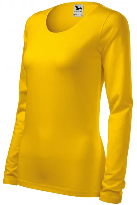 Ženska prilegajoča majica z dolgimi rokavi, rumena