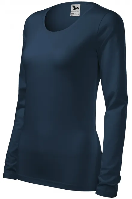 Ženska prilegajoča majica z dolgimi rokavi, temno modra